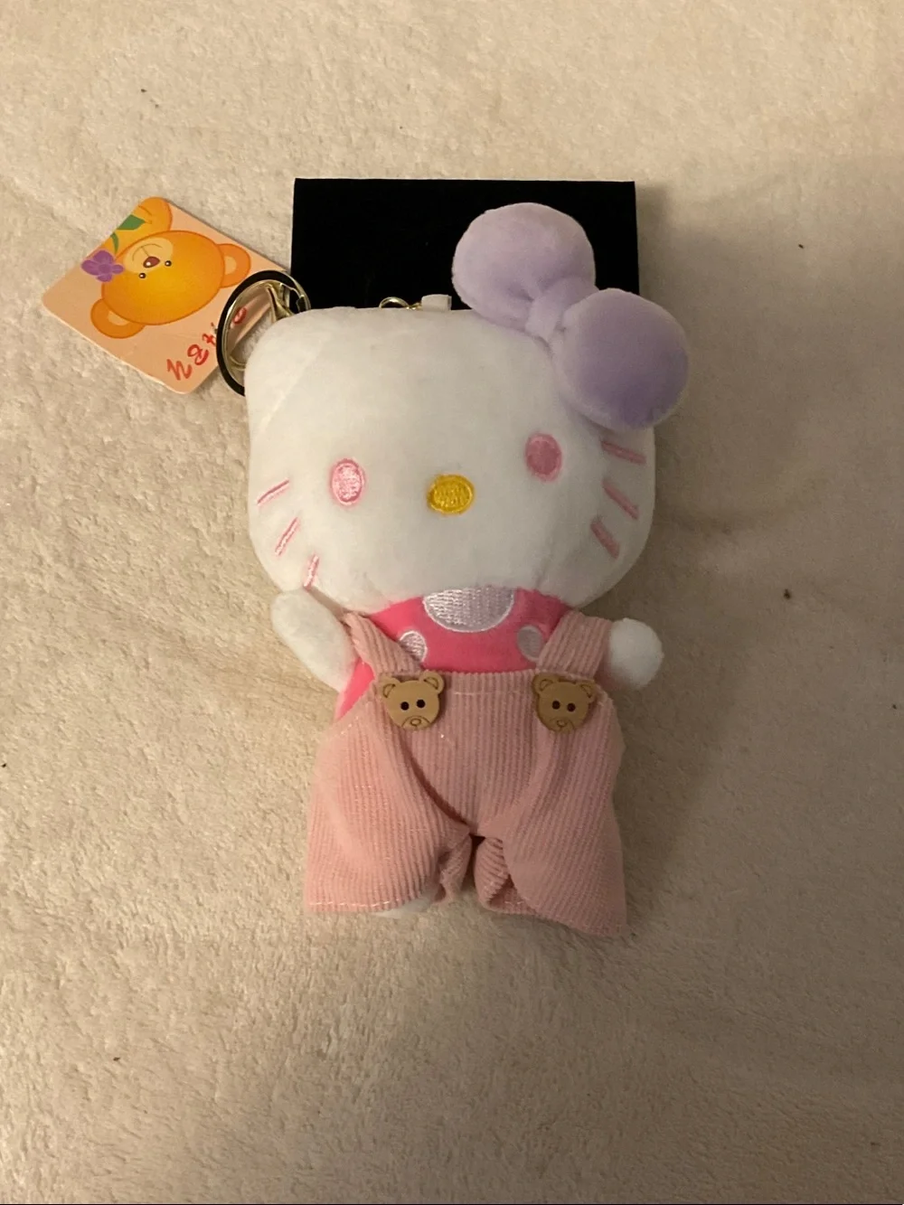Plush White & Pink Cat Keychain with Lavender Bow